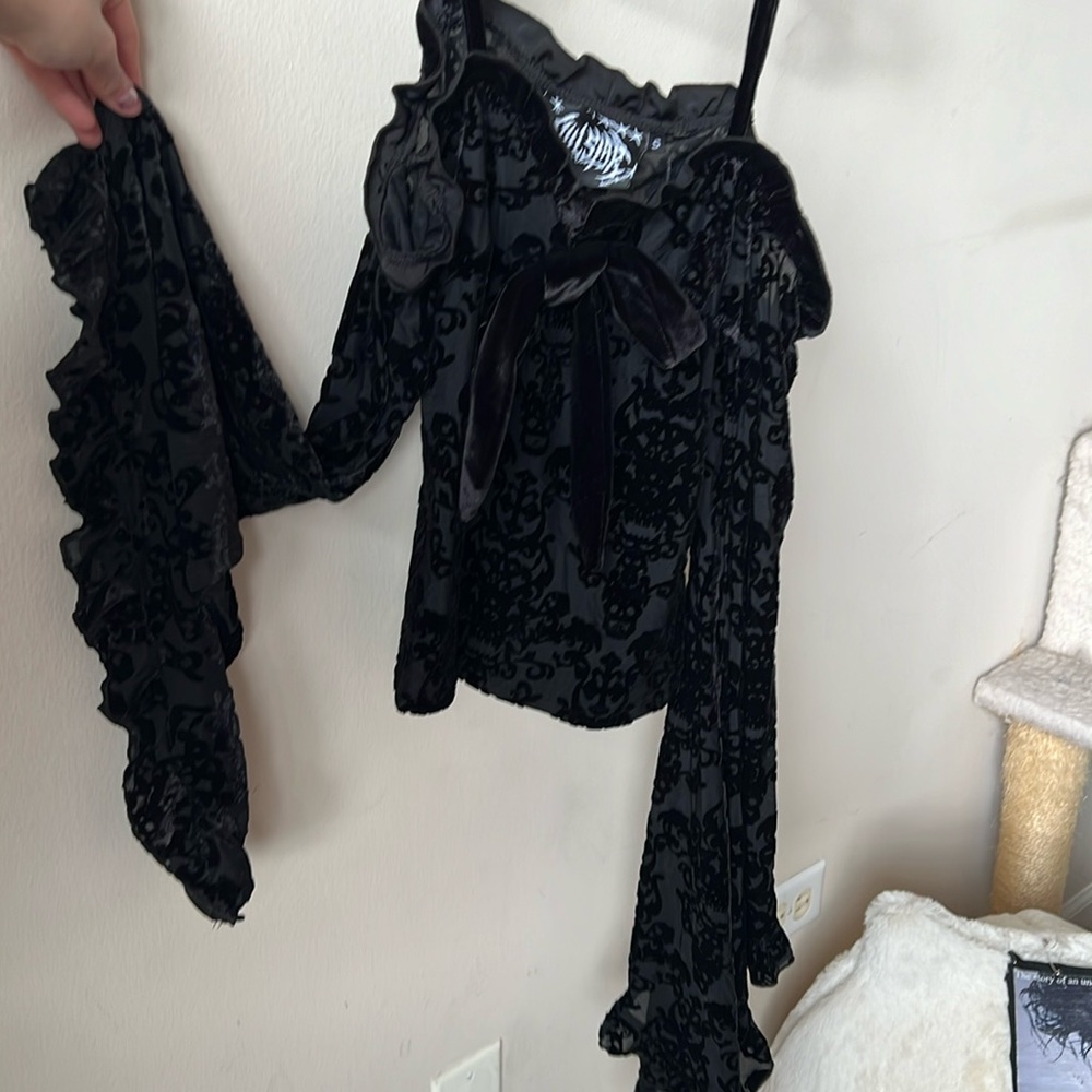 KILLSTAR off the shoulder, bell sleeve “Choronzon Bardot top”